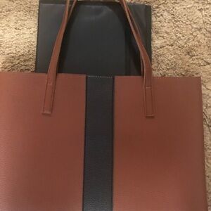 Designer Vince Camuto Brown and Black Leather Tote Bag
